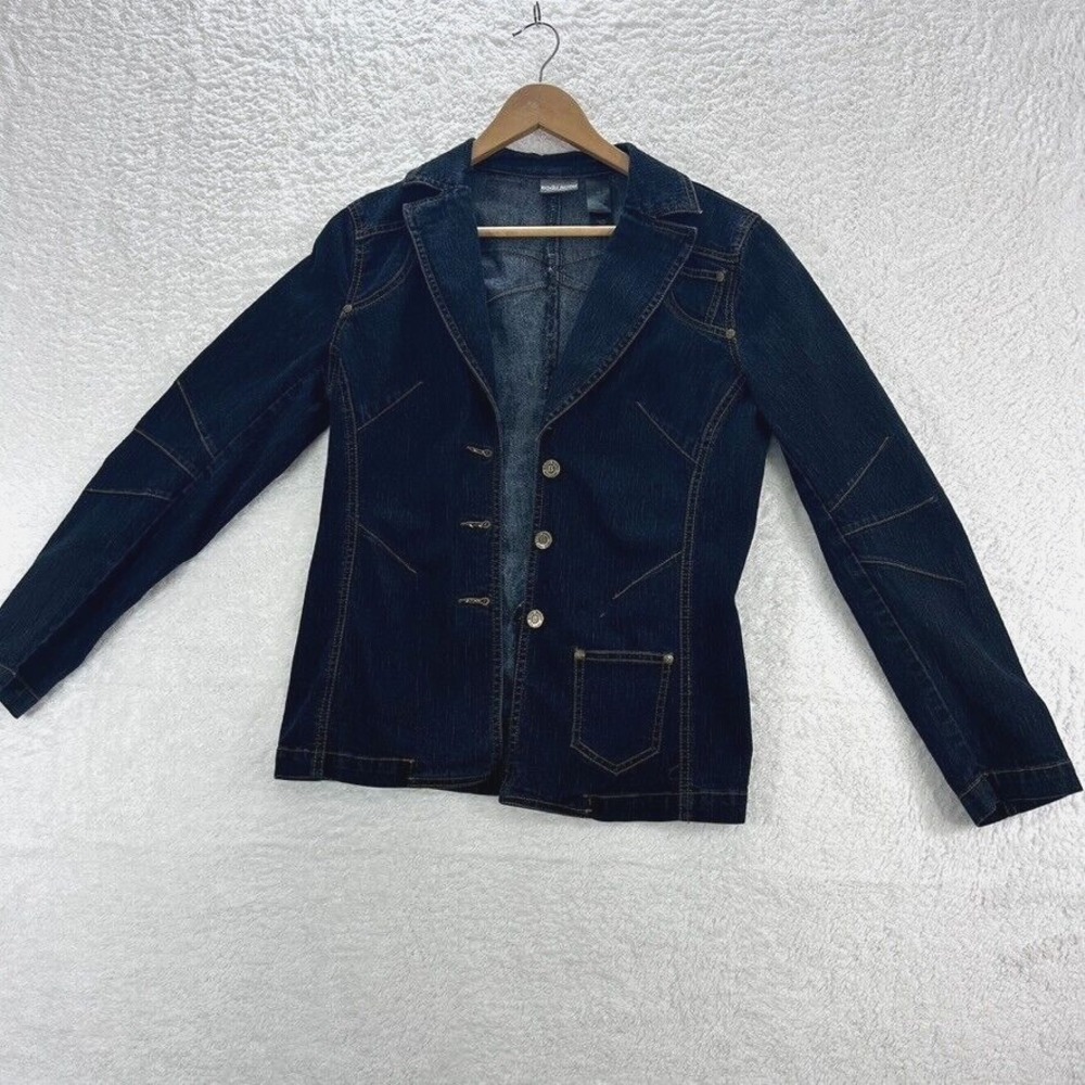 Bisou Bisou Jacket Women's  Size 10 Blue Denim Jean  Michele Bohbot Long Sleeves
